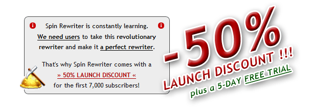 discount banner launch 50 off 2012 01 27 Creating Unique Articles With Spin Rewriter