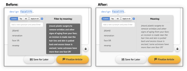 Spin Rewriter - Mobile menus, before and after