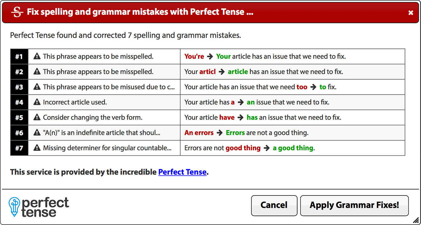 Perfect Tense integration with Spin Rewriter