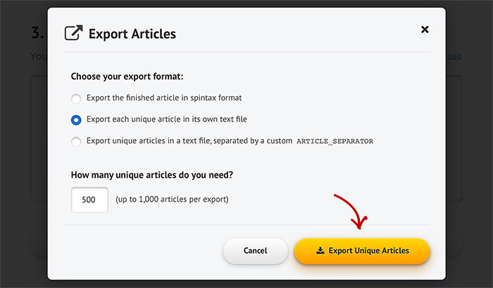 Step 3: Export Unique Articles